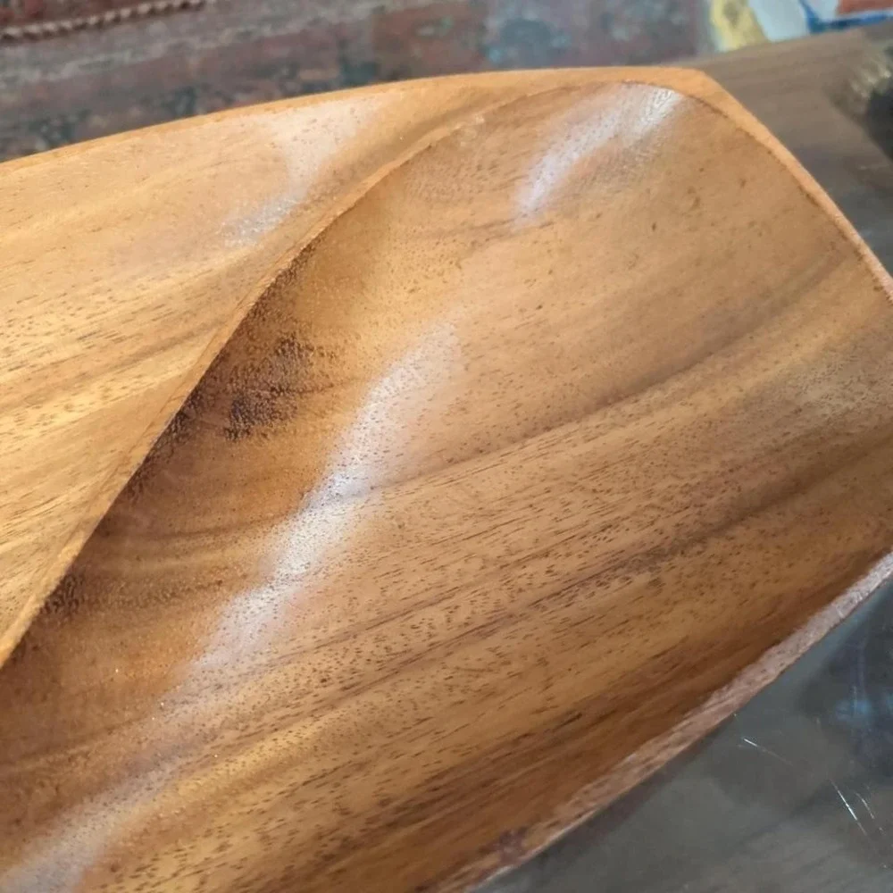 MCM Hand-Carved Wood Divided Dish / Yin-Yang Tray Gorgeous vintage handmade